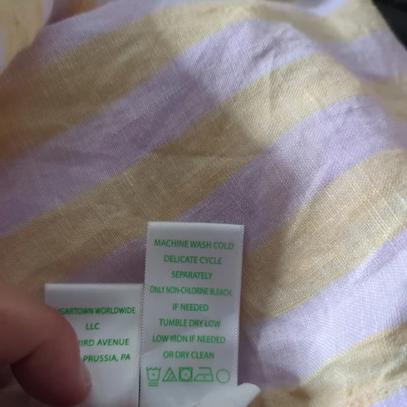 Lilly Pulitzer Coralynn Button Down Shirt‎ 100% Linen Yellow/Purple Stripes - Picture 7 of 8